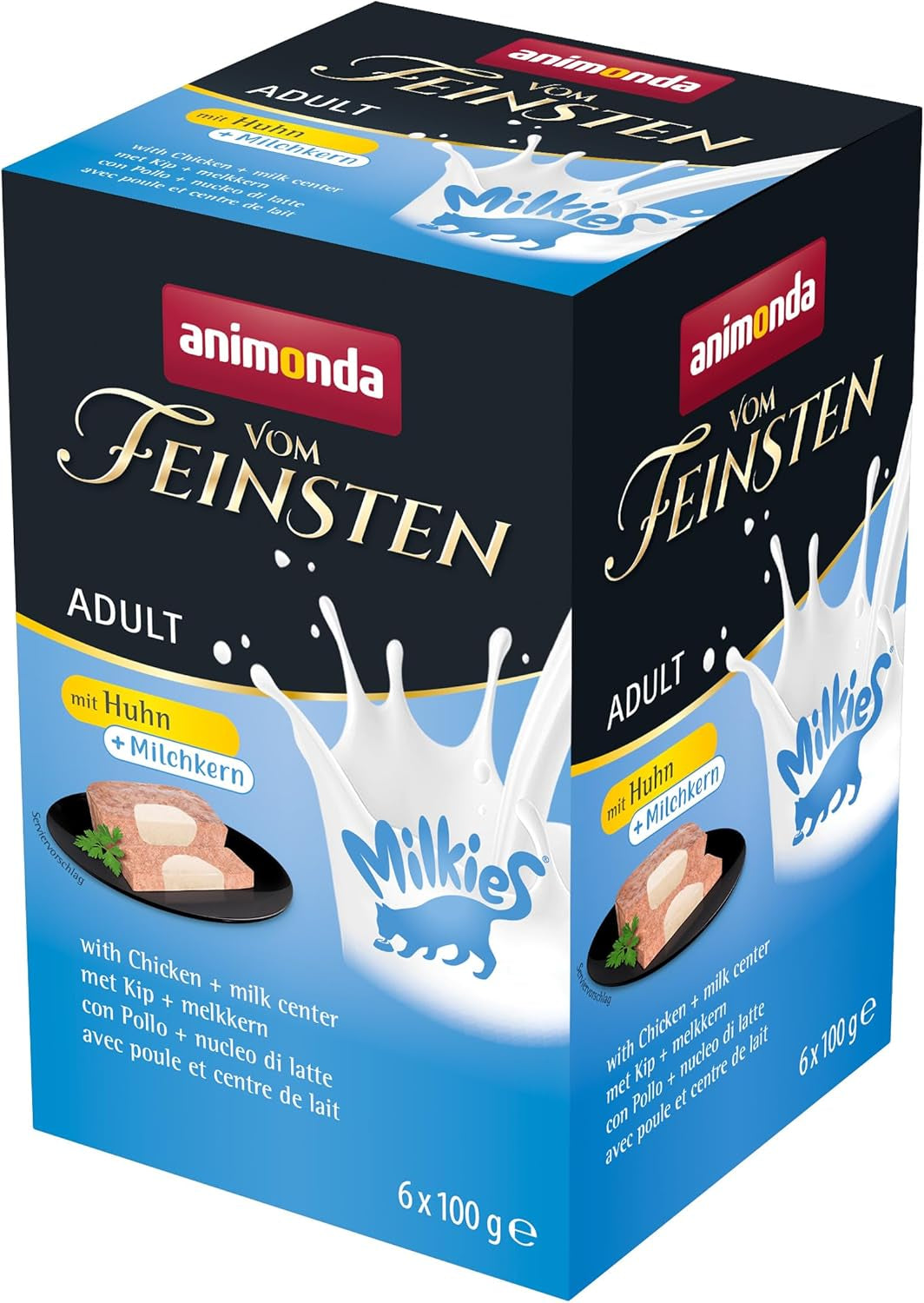 animonda Vom Feinsten Voksen kattefoder, Nassfutter für ausgewachsene Katzen, med kylling + mælkekerne, 6 x 100 g