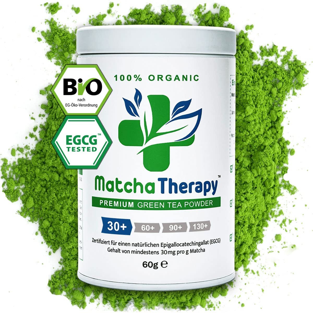 Matcha terapi 30+ | Økologisk Matcha tepulver | 60 g | Med et verificeret indhold på mindst 30 mg/g catechin EGCG | Understøtter immunsystemet og energiniveauet | Ceremoniel kvalitet | Grøn te fra Japan