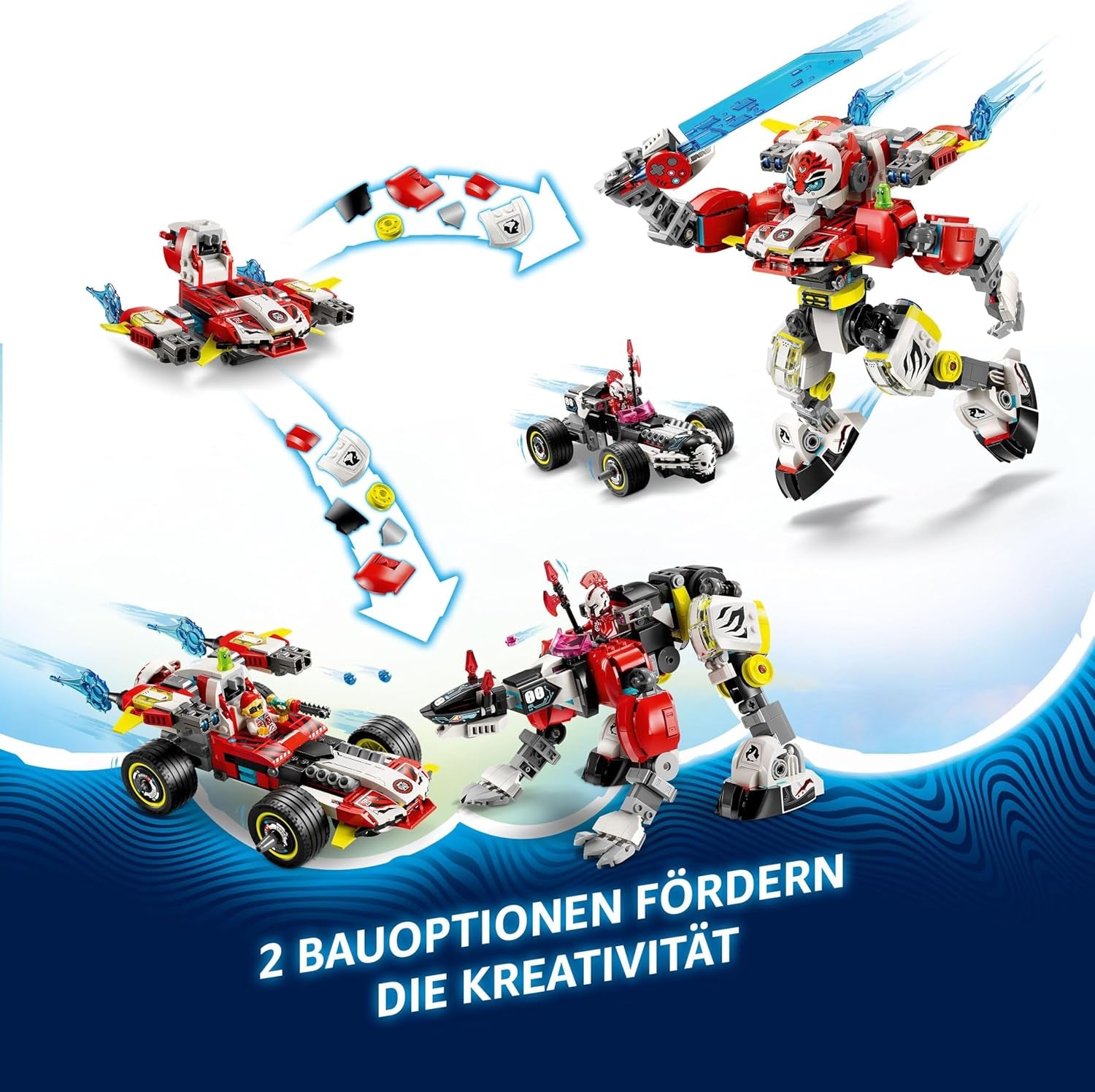 LEGO Dreamzzz Cooper's Tiger Mech og Zero'S Hot Rod Car, Legetøjsbil til børn, Gave til 9-årige drenge og piger, 2-i-1 legesæt med Mech og minifigurer 71497 Byggesæt Besuche den LEGO-Store