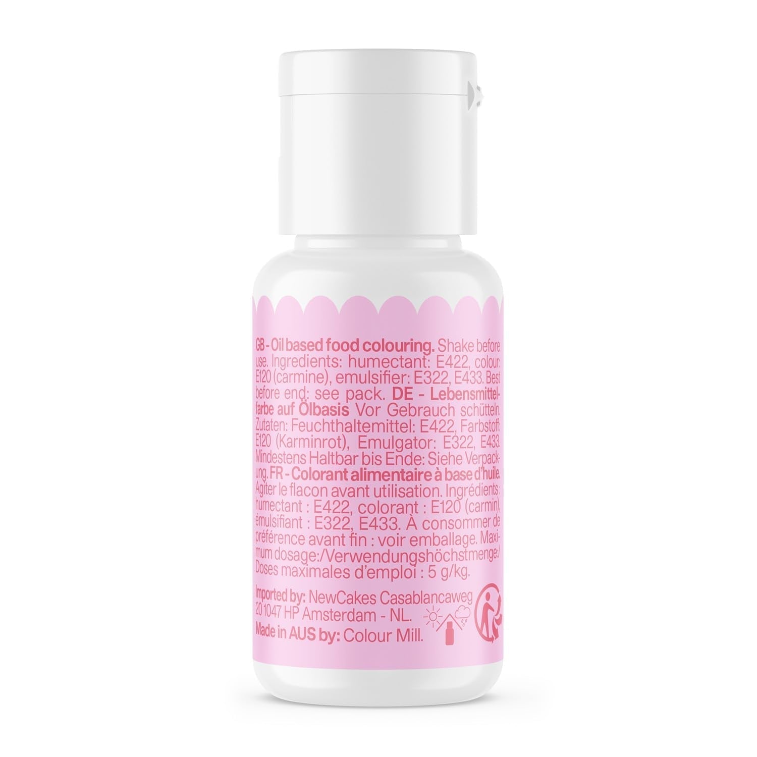 Color Mill Oliebaseret madfarve, lys rosa olieblanding - madfarve til chokolade, fondant, muffins, kager, bagning, makroner - madfarve til kagepynt - 100 ml