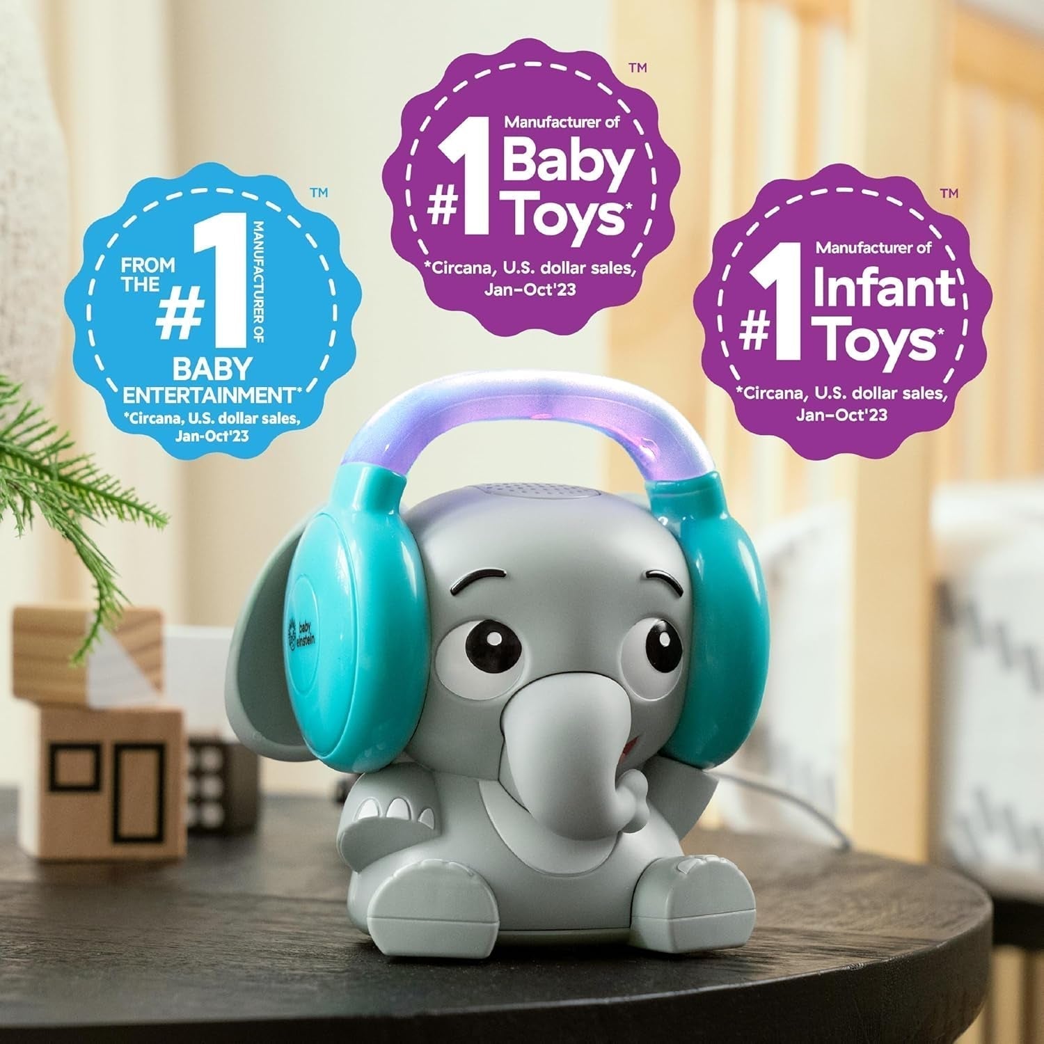 Baby Einstein Earl the Elephant Bluetooth-lydmaskine, musiksystem + natlys, baby til småbørnslegetøj Bebe Naty Shop