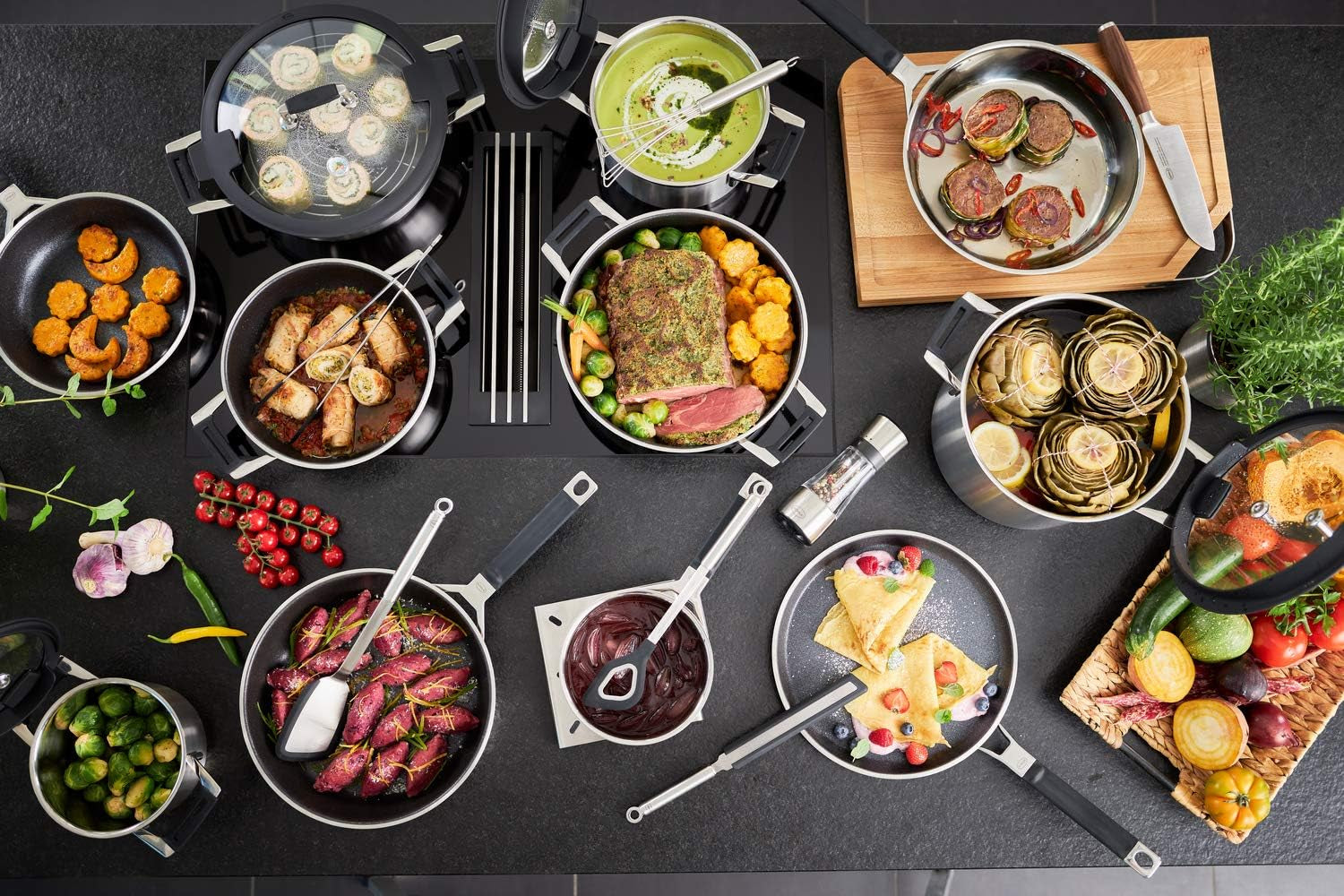 RÖSLE SILENCE PRO pandekagepande, premium ridsefast Proresist non-stick belægning, 18/10 rustfrit stål, velegnet til induktion Gryder og pander Naty Shop