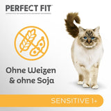 Vådfoder til katte Perfect Fit Sensitive 1+ med kylling i sauce, 12 poser, 12 x 85g - Premium vådfoder til følsomme katte fra 1 år, uden hvede og soja, for at støtte fordøjelsen