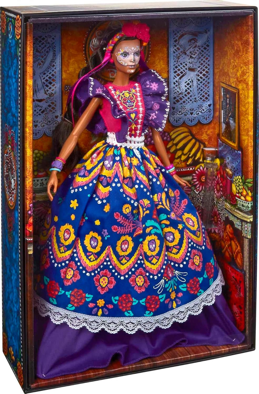 2022 Día De Muertos Barbie-dukke med pjusket traditionel kjole, blomsterkrans og Calavera-ansigtsmaling, gave til samlere