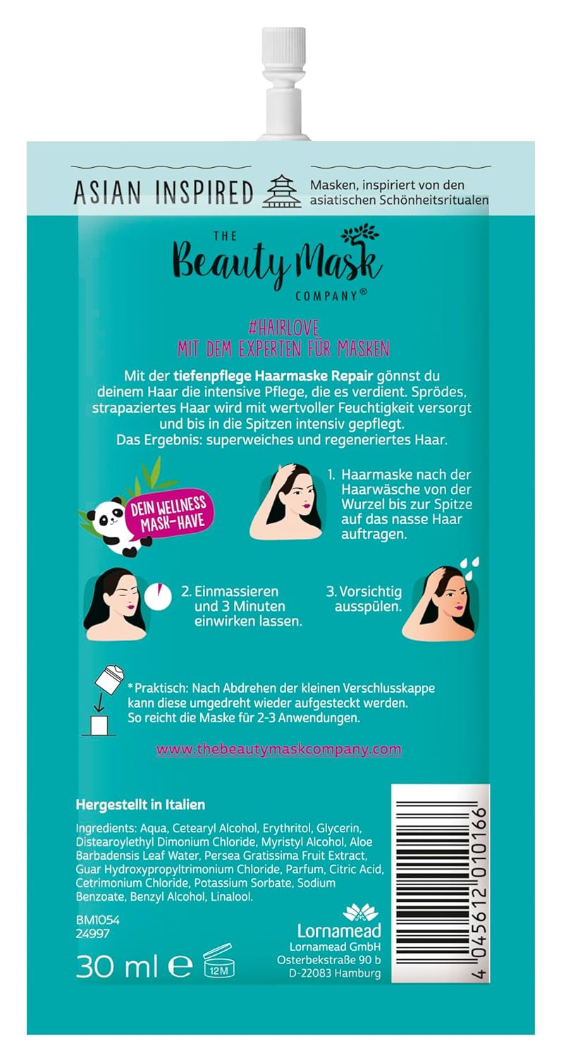 The Beauty Mask Company Repair Boost Hair Mask 30 ml, dyb pleje til skrøbeligt og beskadiget hår (1 pose) Hårmaske Naty Shop