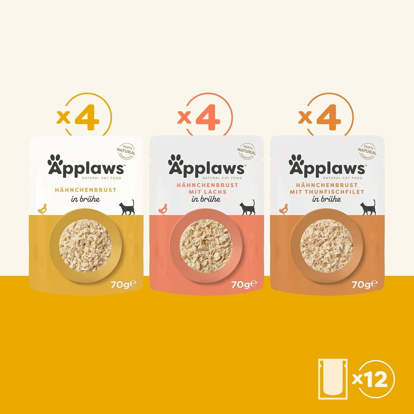 Applaws Natural Wet Cat Food Poser Multi Pack Kyllingebouillon udvalg - 12 poser x 70 g