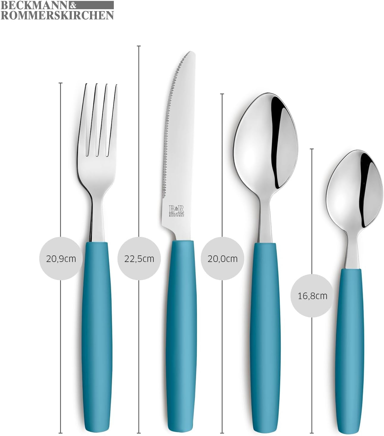 Beckmann & Rommerskirchen 2515 VALOA Besteck sæt 4 personer | 16-Teilig | Olie | Spülmaschinenfest | Hochglanzpoliert | Essbesteck: 4X Messer, Gabel, Esslöffel, Kaffeelöffel Kitchen Naty Shop