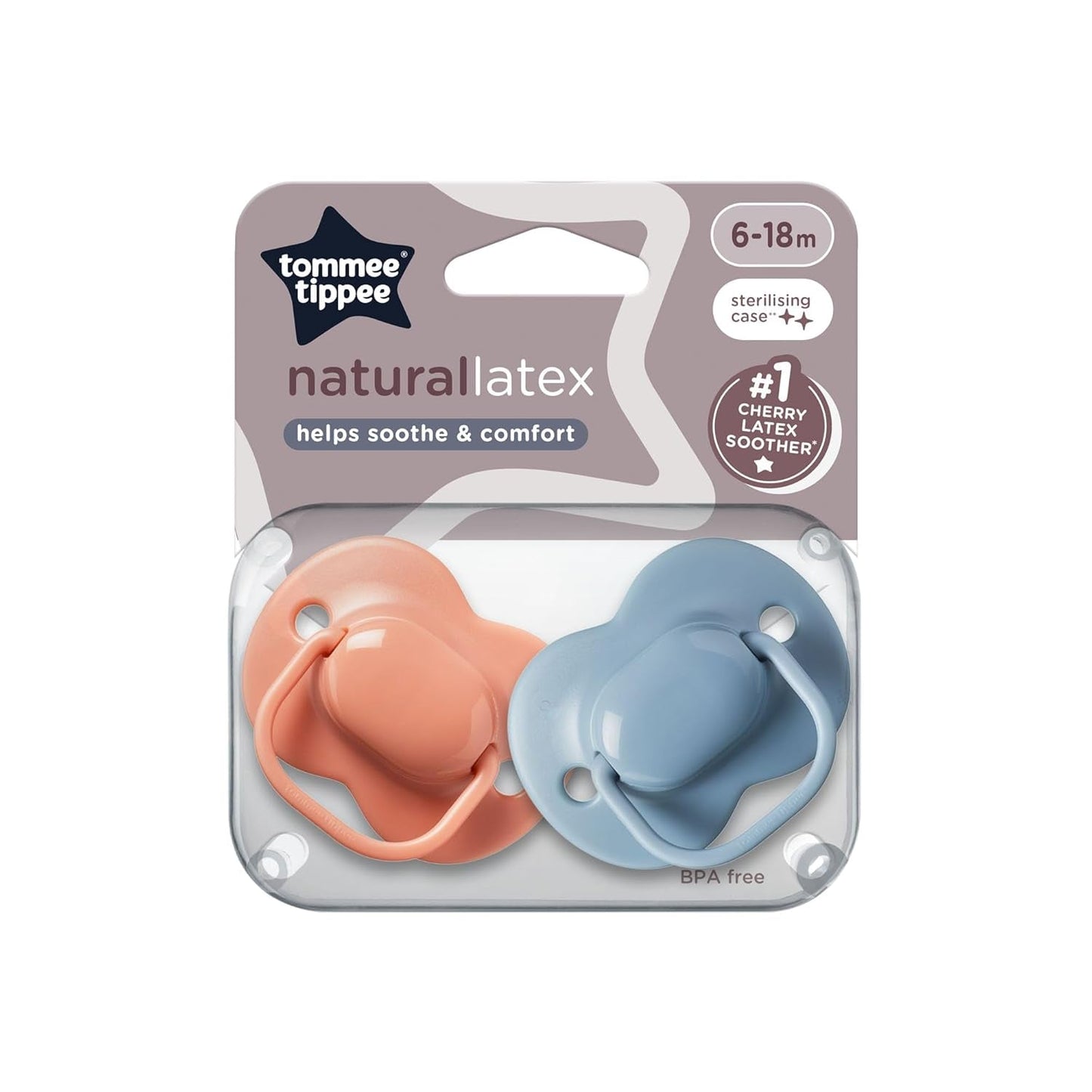 Tommee Tippee Cherry Latex sutter 0-6 måneder 2 pakke 100% naturlig latex pose sutter