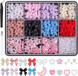 500 stk 3D Nägel Charm Schleifen Charms Nägel Nail Art Charms Schleife Nagel Charms Nägel Nail Art Schleifen Nageldekorationen Mit Aufnahmewerkzeug Für Frauen Und Mädchen Nagel-Diy-Zubehör