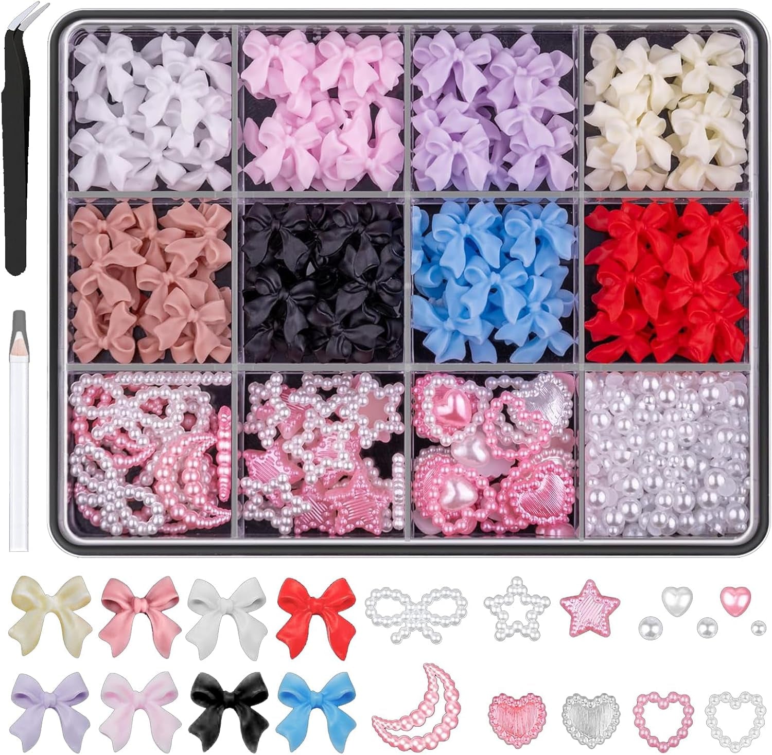 500 stk 3D Nägel Charm Schleifen Charms Nägel Nail Art Charms Schleife Nagel Charms Nägel Nail Art Schleifen Nageldekorationen Mit Aufnahmewerkzeug Für Frauen Und Mädchen Nagel-Diy-Zubehör