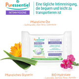 Puressentiel - Intim hygiejne - Intimservietter - Rensende og opfriskende - Følsomme slimhinder og hud - Langtidsvirkende hydrering 24 timer - Til daglig brug - X25 stk.
