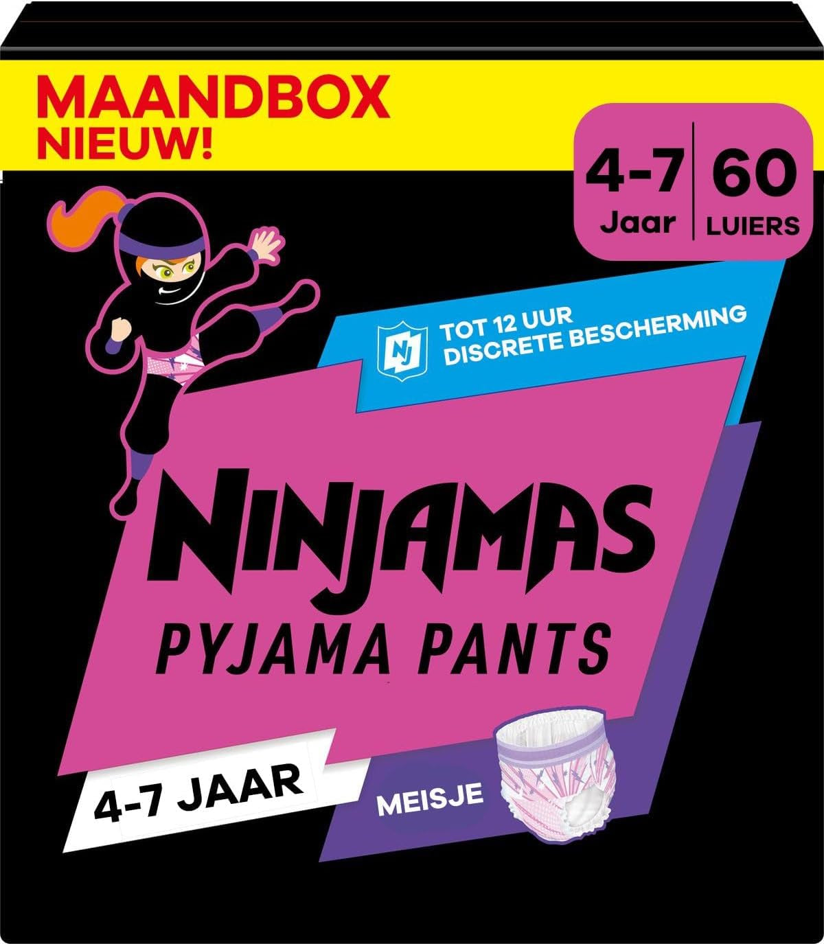 Pampers Pyjamasbukser Ensfarvede Hjerter 4-7 år 60 Pyjamasbukser 17-30 kg Hele natten Lækagebeskyttelse