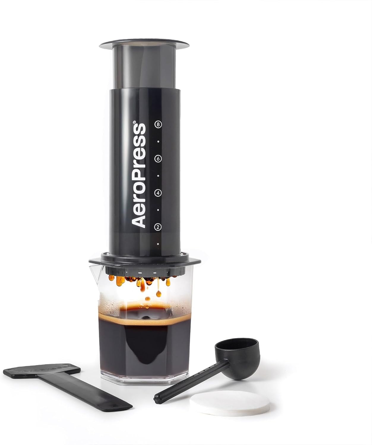 AeroPress original kaffe- og espressomaskine, bærbar barista-kaffemaskine med kammer, stempel og filtre, hurtig kaffe- og espressomaskine