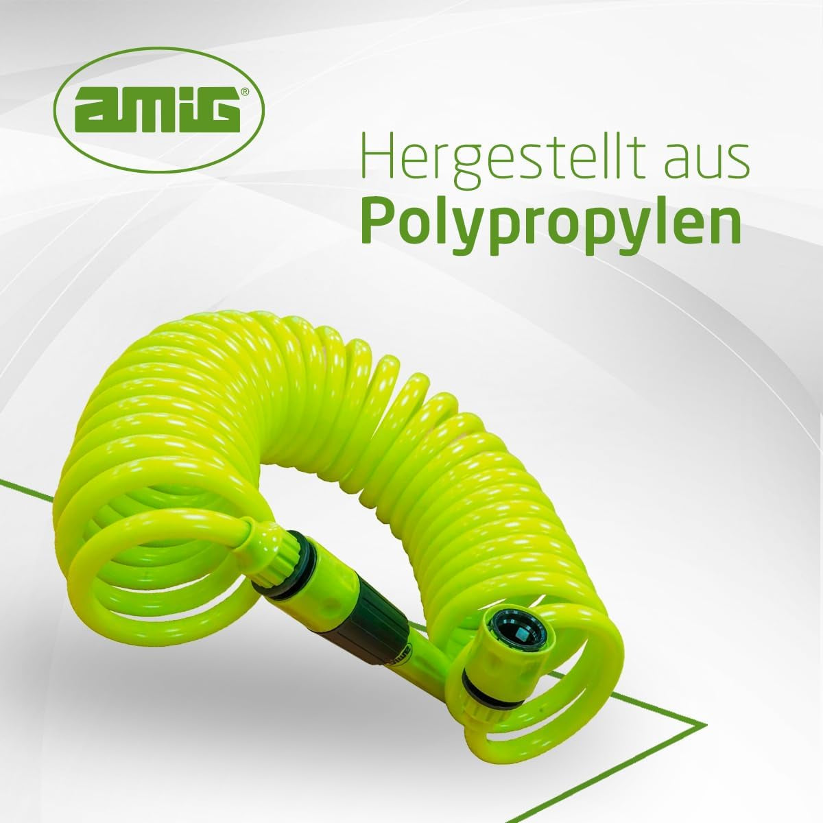 Amig - Spiralslange | Fremstillet af polypropylen | Kan forlænges op til 7,5 m | Inkluderer vandingslanse, adapter og 2 led | Pistacie grøn