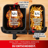 Tefal Dual Easy Fry Hot Air Fryer med to kamre, 5,2/3,1 liters kapacitet, to uafhængige skuffer, 7 programmer Hvidevarer Naty Shop