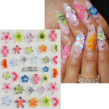 JMEOWIO 3D Nagelsticker Farverig Flower Nail Art Sticker Selbstklebend Nagelaufkleber 5D Stereoskopisk Forår Sommer Blomsterdekoration Nageldesign Tilbehør 4 Blatt