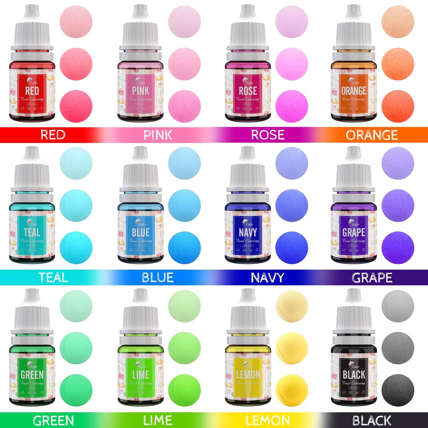 Sæt med 12 madfarver x 6 ml, Naty Shop væske