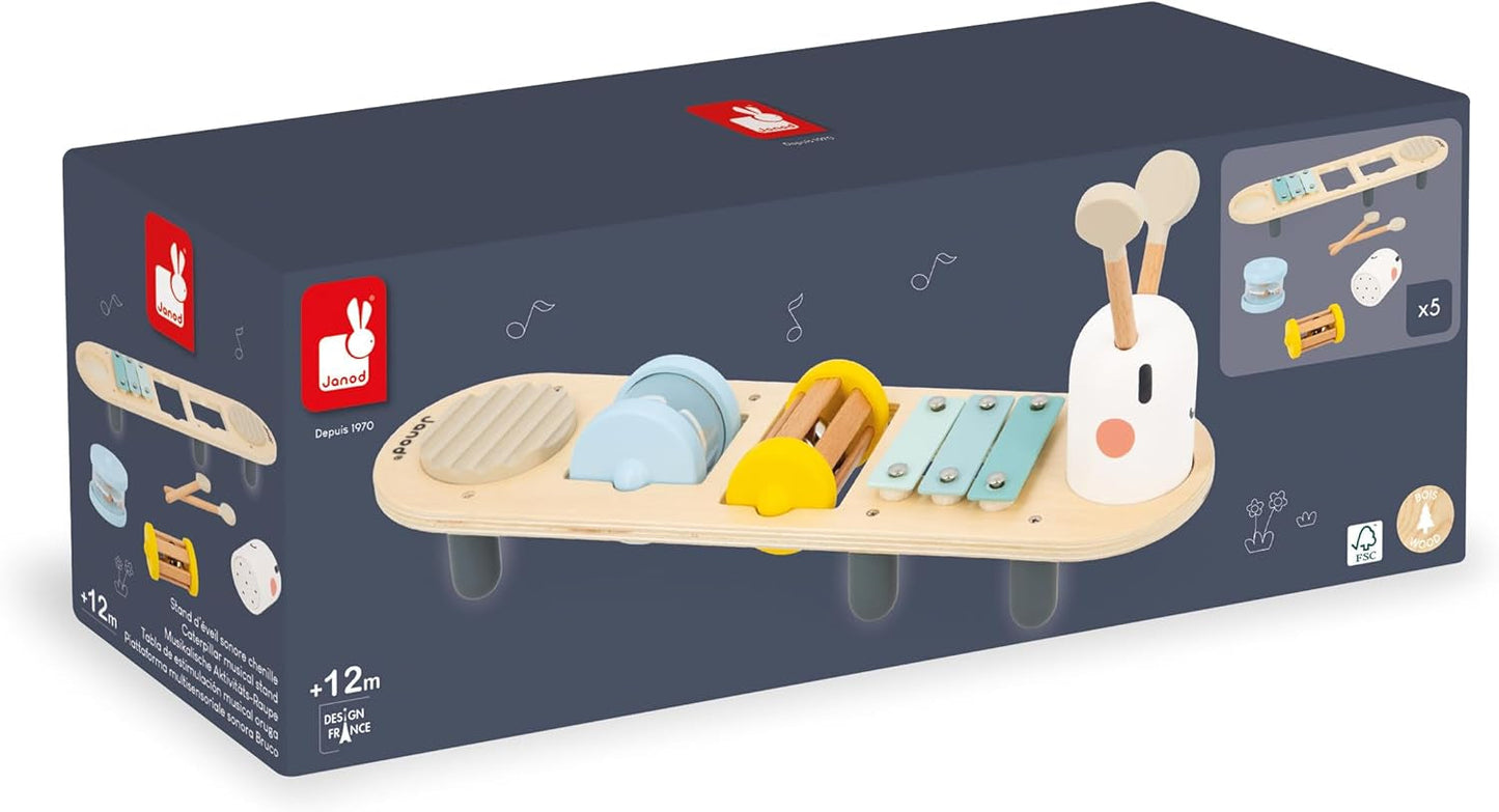 Janod - Sweet Cocoon musiknumre - 5 musikalske aktiviteter for børn - Tidlig musikalsk uddannelse - FSC trælegetøj - Fra 12 måneder, J04058 Baby Toys Naty Shop