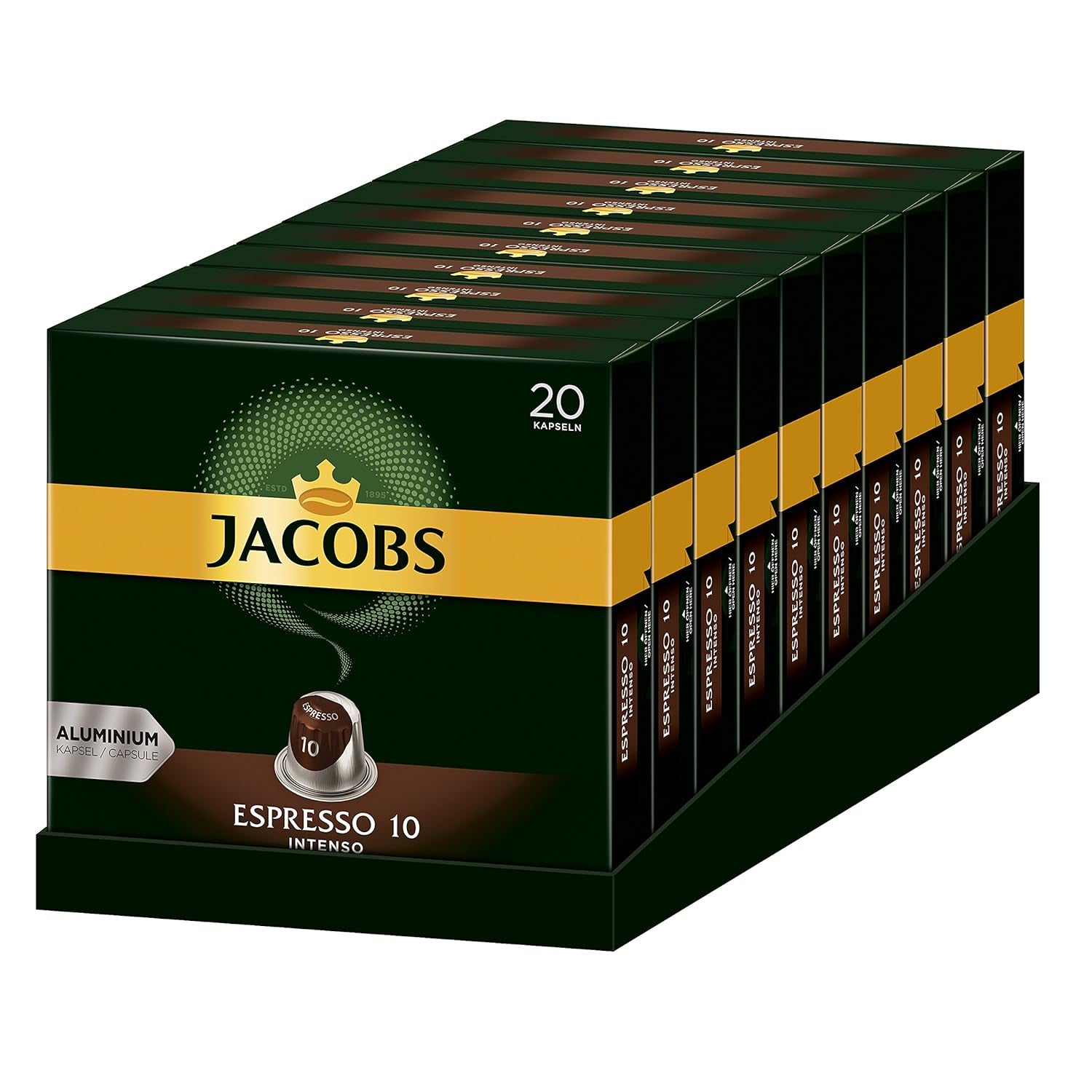 Jacobs Kaffeekapseln Guten Morgen XL Intense - 10er Pack (10 x 20 Getränke) & Kaffeekapseln Espresso Intenso, Intensität 10 af 12, 200 Nespresso®* kompatibel Kapseln, 10 x 20 Getränke