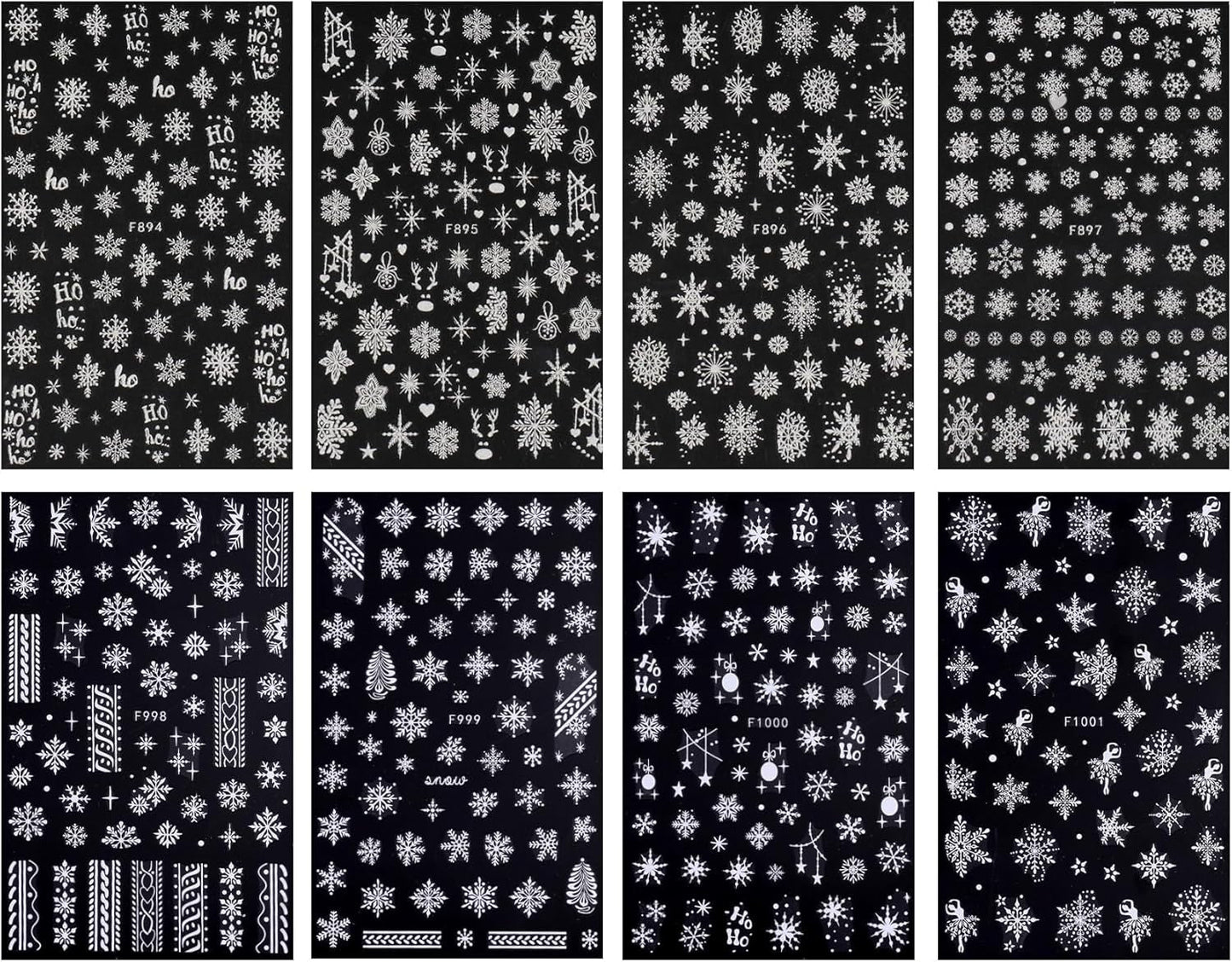 JMEOWIO Nagelsticker Weihnachten Weiß Glitter 8 Blatt Nail Art Sticker Selbstklebend Nagelaufkleber Schneeflocke Winter Holiday Dekoration Nageldesign Zubehör