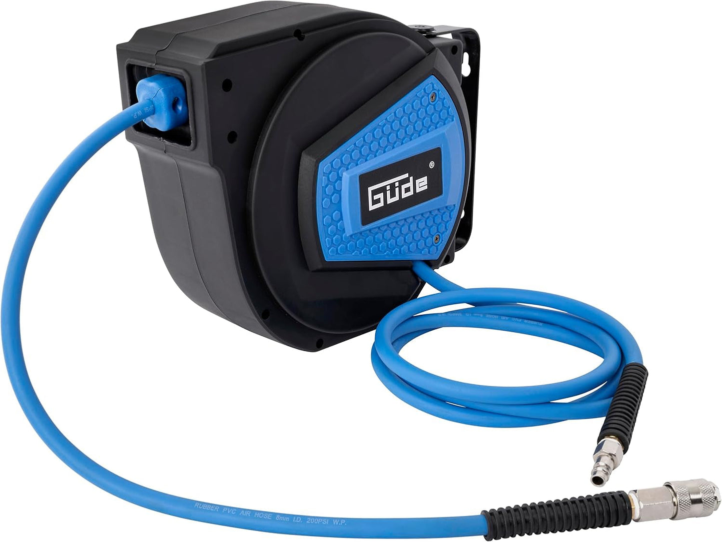 Automatisk slangetromle Güde 10 m (arbejdstryk 12 bar, 180° rotation, ekstrem fleksibel trykluftslange, olie- og temperaturbestandig, tilslutningsgevind 1/4", vægbeslag)