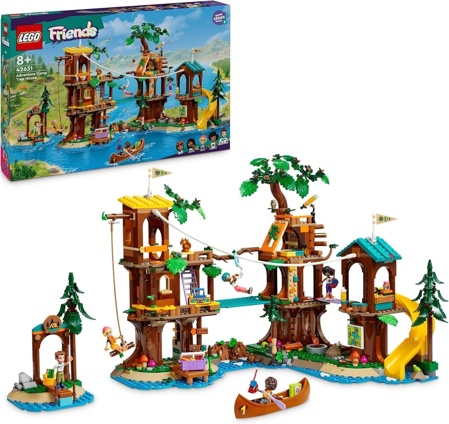 LEGO Friends træhus på eventyrlejr, legesæt til piger og drenge fra 8 år med 5 figurer og 5 dyr, gaveidé til kreative spil, sportslegetøj, dukkehus 42631 Byggesæt Besuche den LEGO-Store Standardtitel