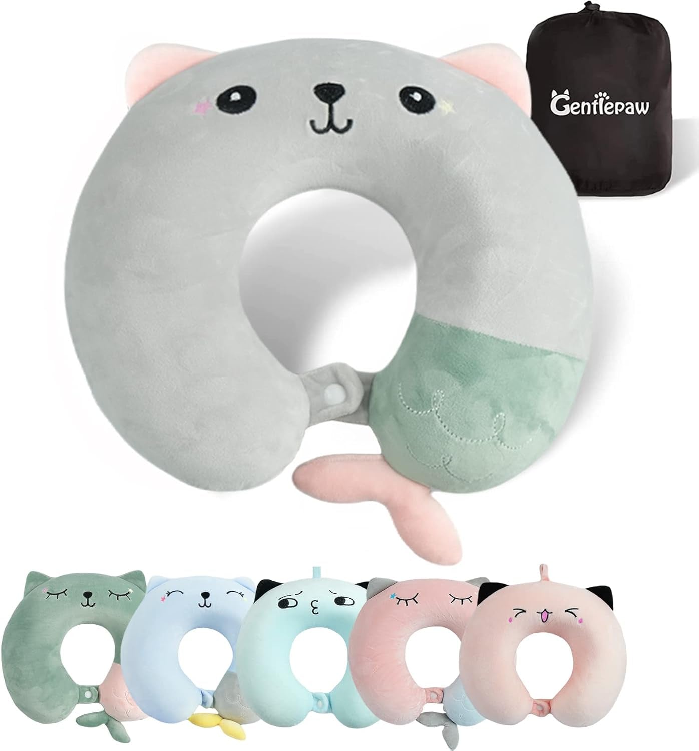 Nakkepude, Børne Nakkepude til Fly Bil Tog Rejser Voksen Memory Foam Rejsepude Sødt Dyremønster U Form Pude Aftageligt betræk (Pink2) Cervikale ortopædiske puder Naty Shop Grå