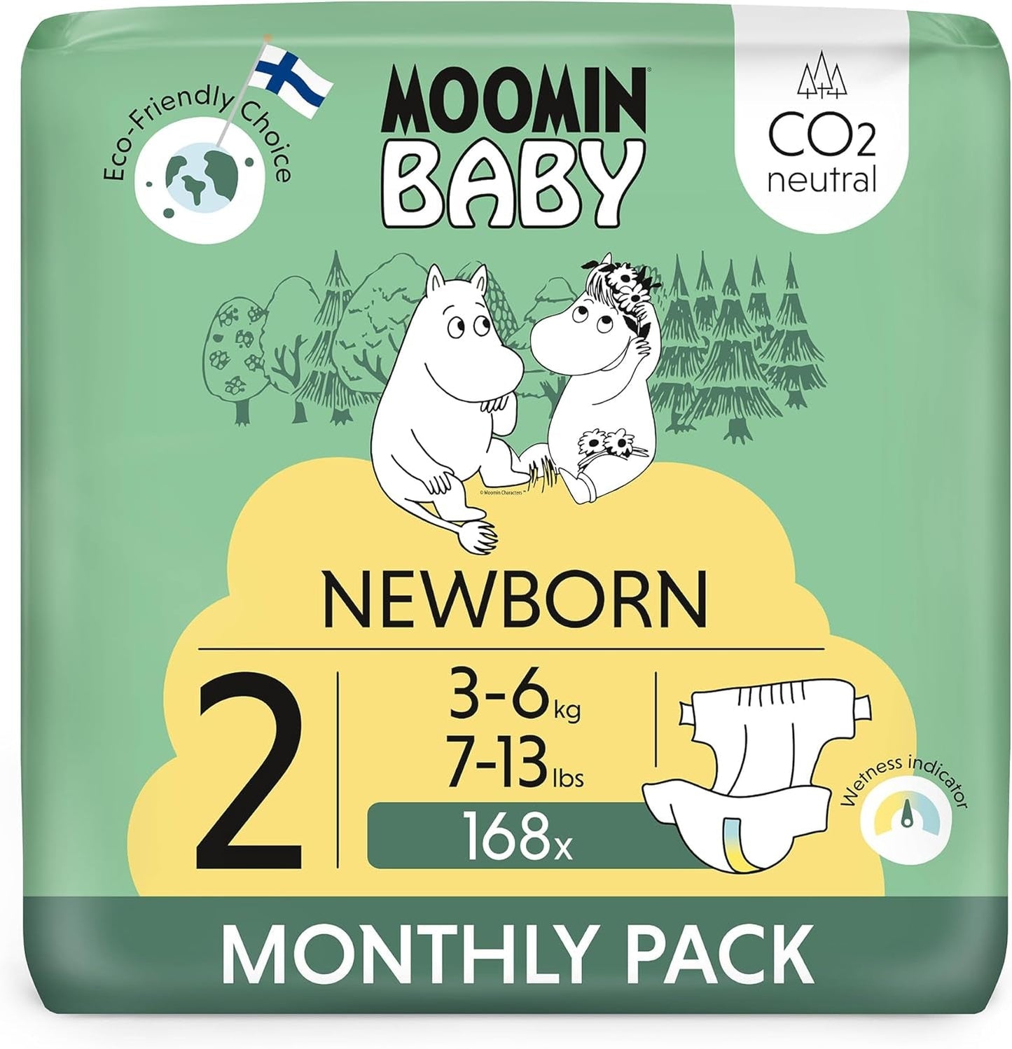 Moomin Baby Eco bleer, str. 3, 5-8 kg, 48 stykker, Premium bløde bleer | Blød og hudvenlig, åndbar, absorberende, ingen unødvendige kemikalier |
