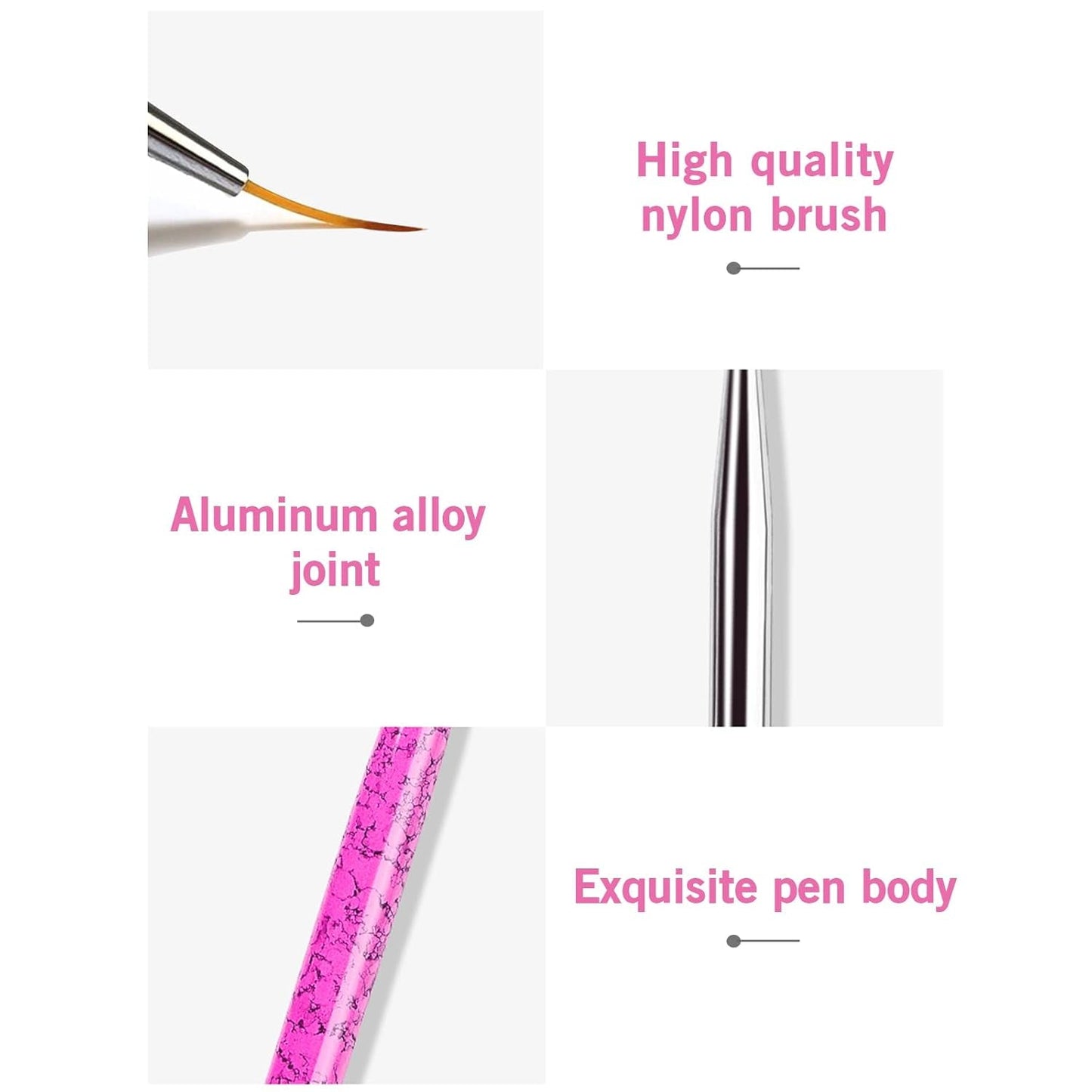 Sularpek Nail Art Liner Pinsel, 5 Stück Profi Detail Fine Nails Gel Negle Brush, Nagel Pinsel Dünn Für Beauty Frauen Nagelstudio (5 Größen, Rosa)
