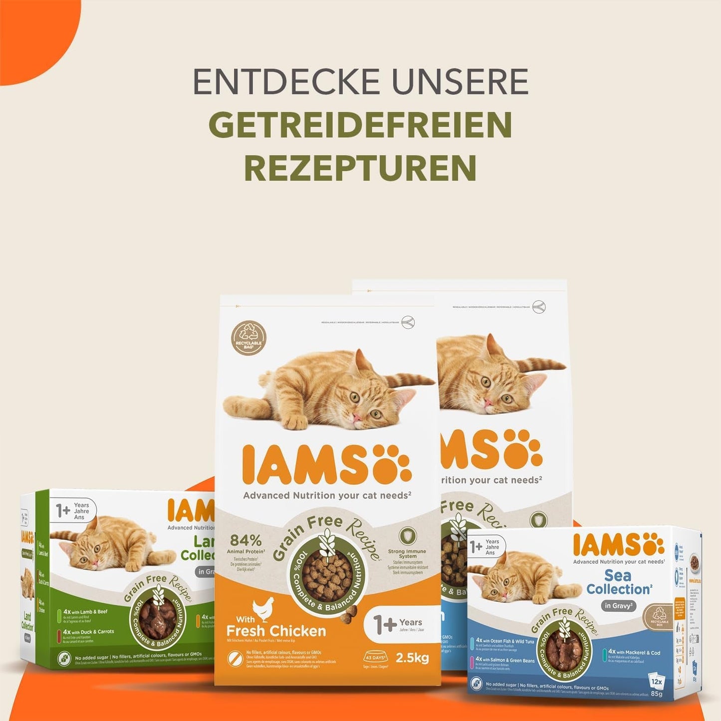 IAMS Delights Sea Collection Kornfrit våd kattefoder - Multipakke med forskellige fisk i sauce, Kornfrit vådfoder til katte fra 1 år, 12 x 85g