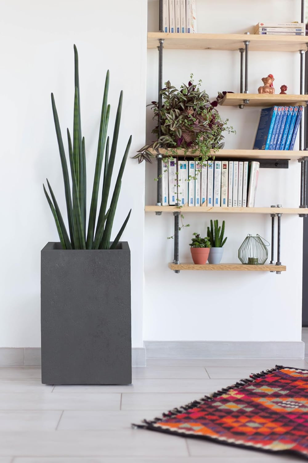 Basalt Up urtepotte, Firkantet, Høj, 36 L, Betonlook, Plain Wall, Vandtank, 29,5 x 29,5 x 49,5 cm, Antracitgrå