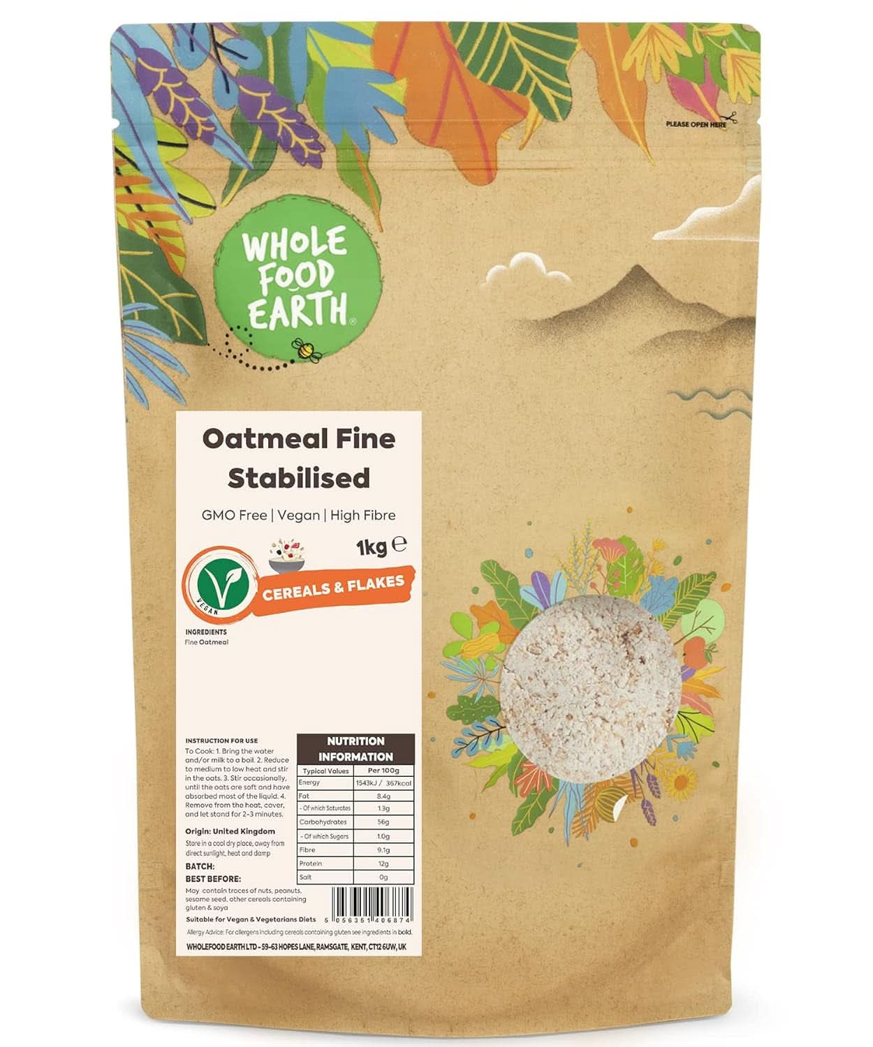 Havregryn Fin - Ingen GMO - Vegansk - Ingen mælk - Ingen tilsat sukker 1 kg Naty Shop Cereals