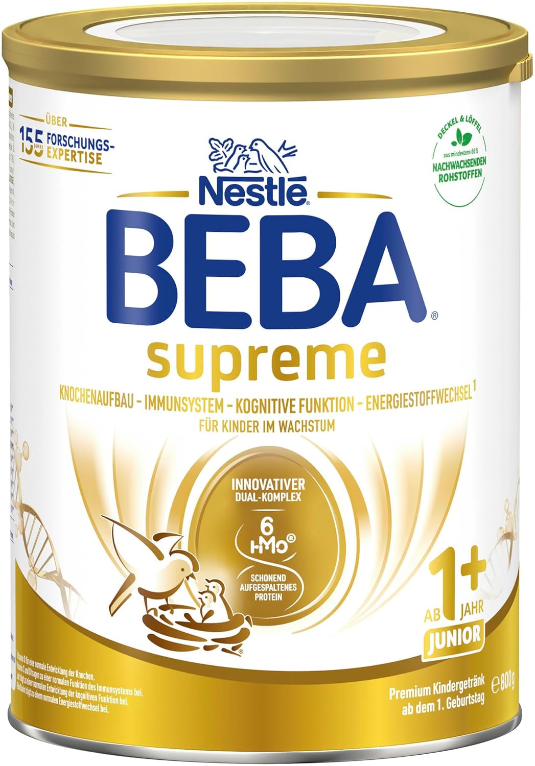 BEBA SUPREME JUNIOR 1 Plus - Drik til børn fra 1 år, med kompleks 6 HMO, laktosefri, palmeoliefri, fiskeoliefri, mad til små børn, babymælkpulver, pakke med 6 (6 x 800g)