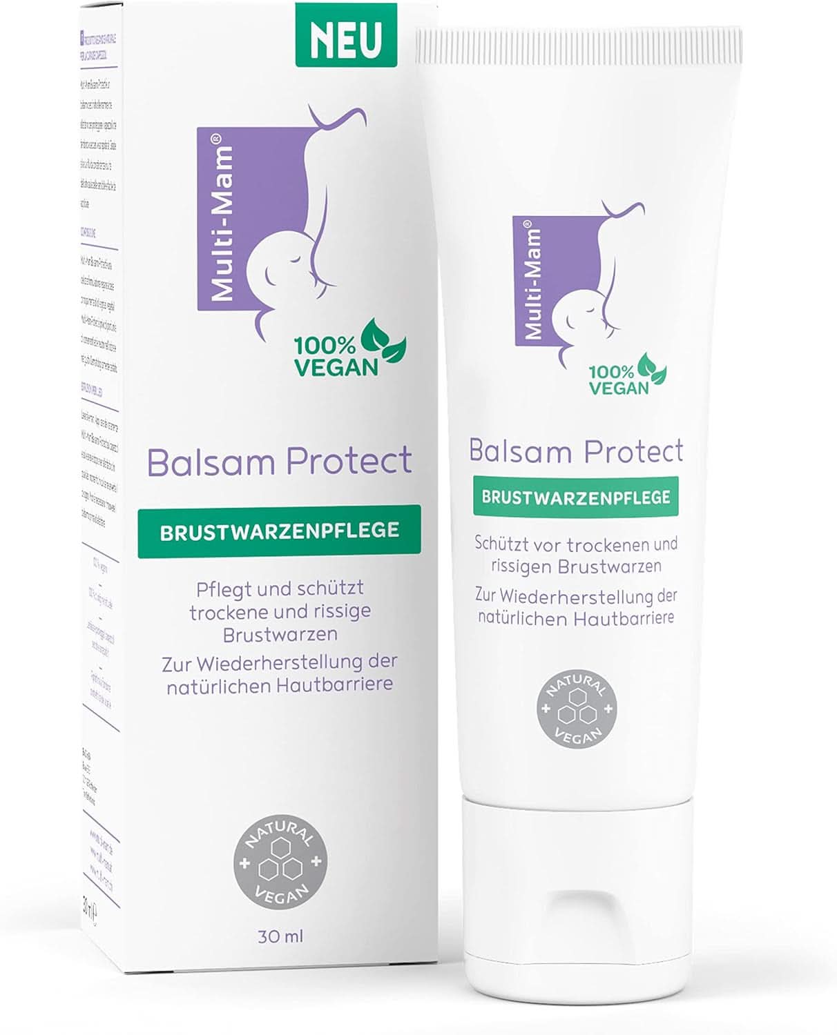 Multi-Mam Balsam Protect Beruhigt Und Schützt Trockene Und Rissige Brustwarzen While Und Vor Der Stillzeit, Brustwarzencreme Stillen, 30 Ml Tubetilbehør Mad og Amning Bebe Naty Shop