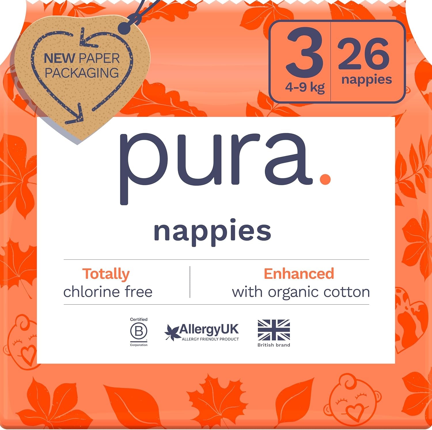 Eco babybleer - størrelse 3 (4-9 kg), 1 pakke (26 bleer), ultrabløde bleer til følsom hud, økologisk bomuld, op til 12 timers lækagebeskyttelse, ny størrelsesguide