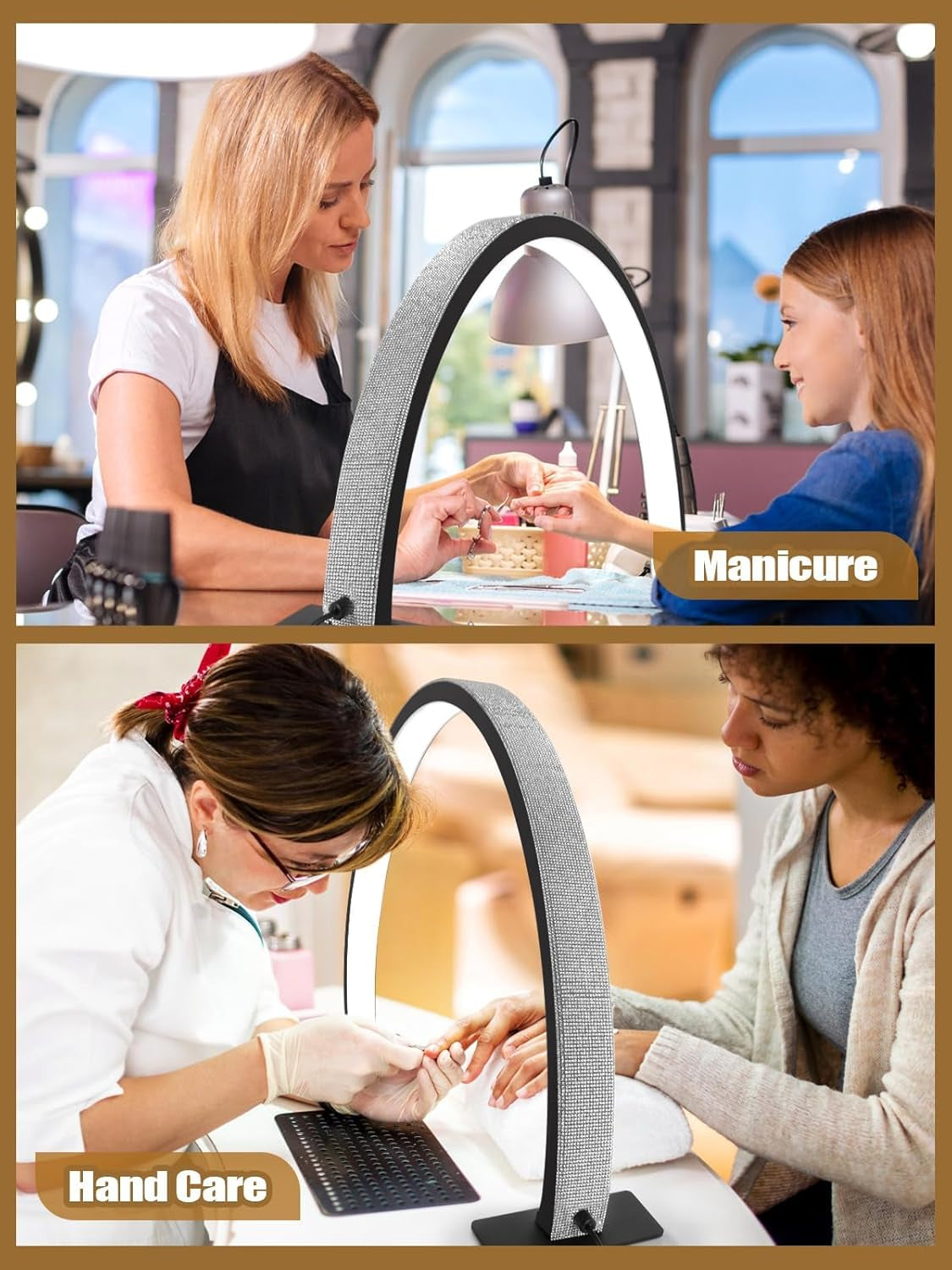 Kalolary Lampadaire, Lash Lumière Pour Extensions De Cils Regglable À 360°, 3000K-6000K Demi-Lune Lampe, Lamp De Beauté (Halvmånelampe)