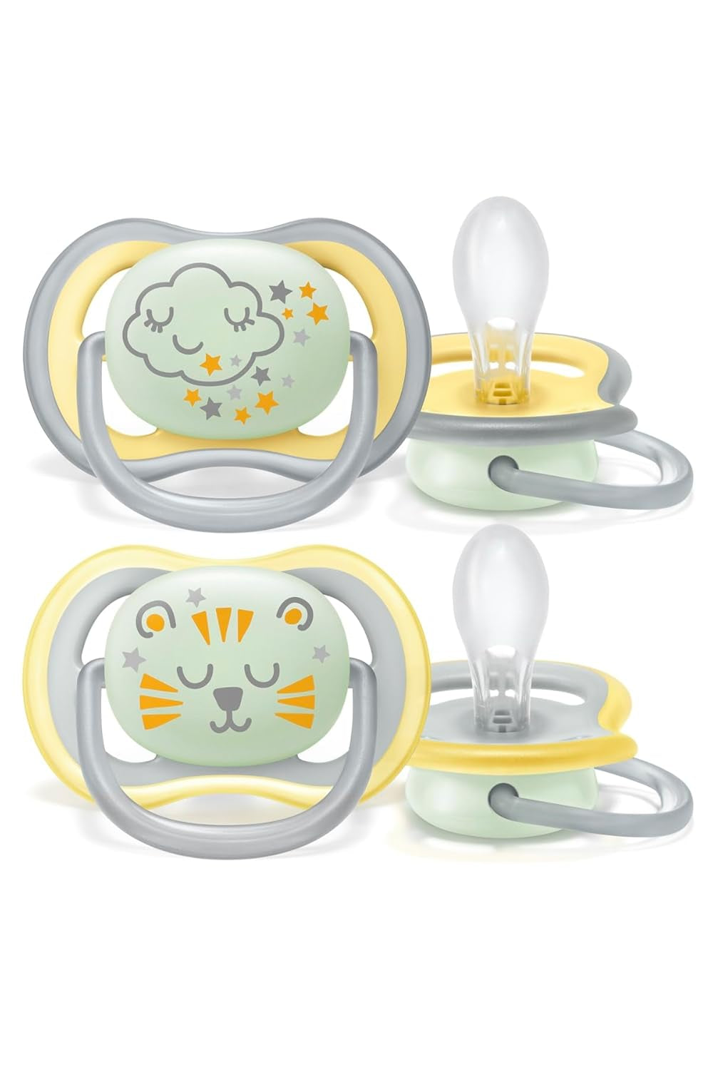 Philips AVENT Ultra Air Nighttime sut til babyer 18+ måneder Glow in the Dark Twin Pack Cloud/Tiger (model SCF376/01)