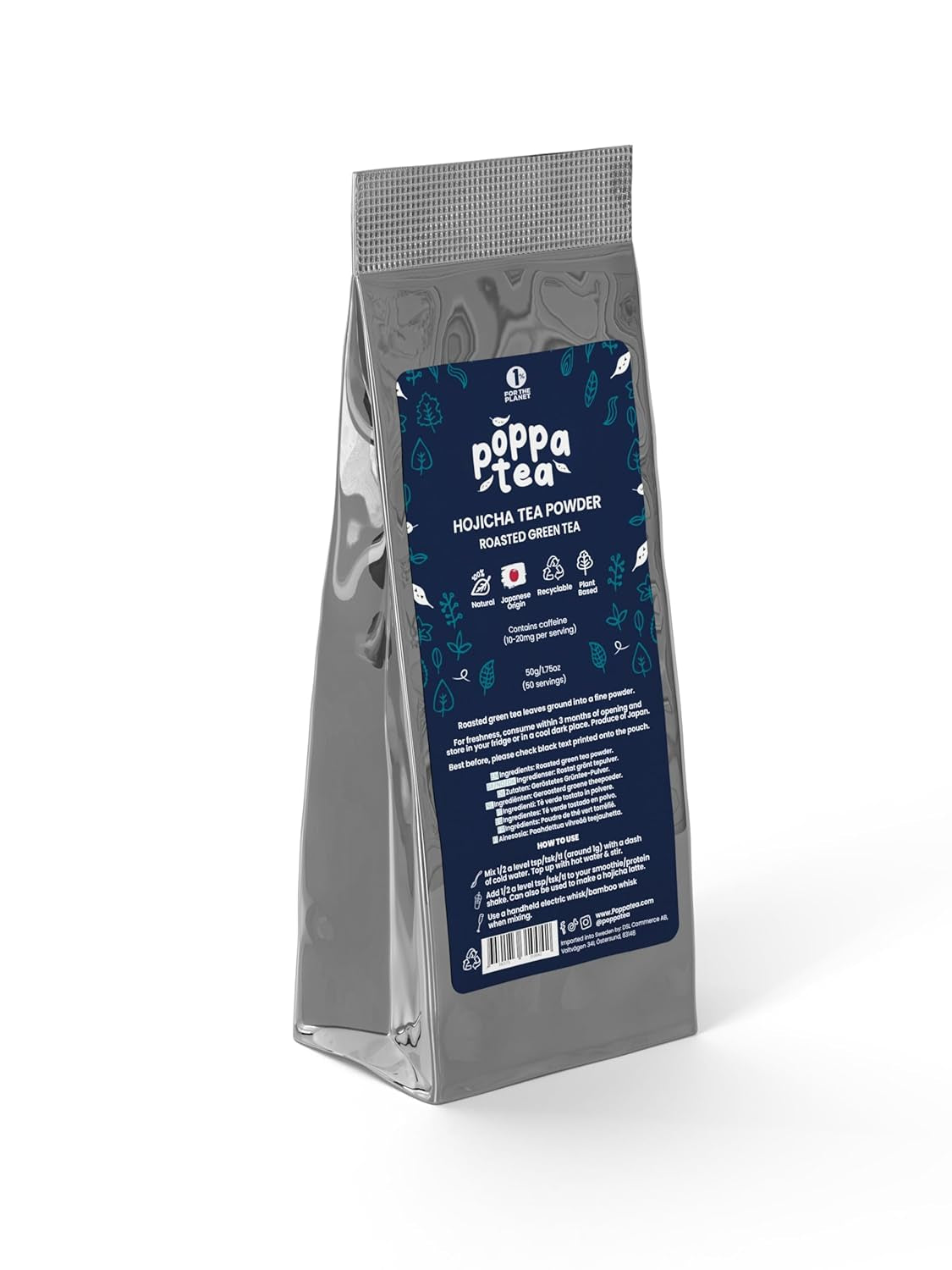 Poppatea Hojicha tepulver - ristet grøn te (50 g genopfyldningspose)