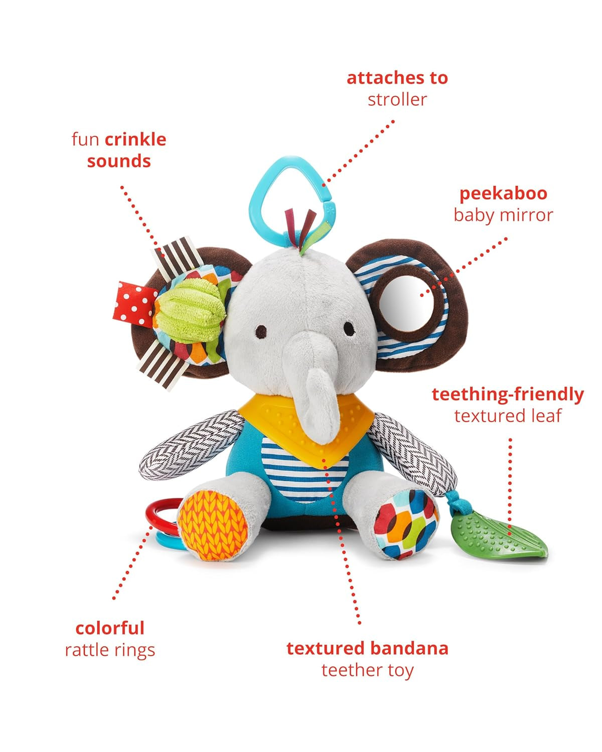 Skip Hop Bandana Buddies aktivitetslegetøj, blødt legetøj til babyer og børn, multifarvet, elefant babylegetøj Naty Shop