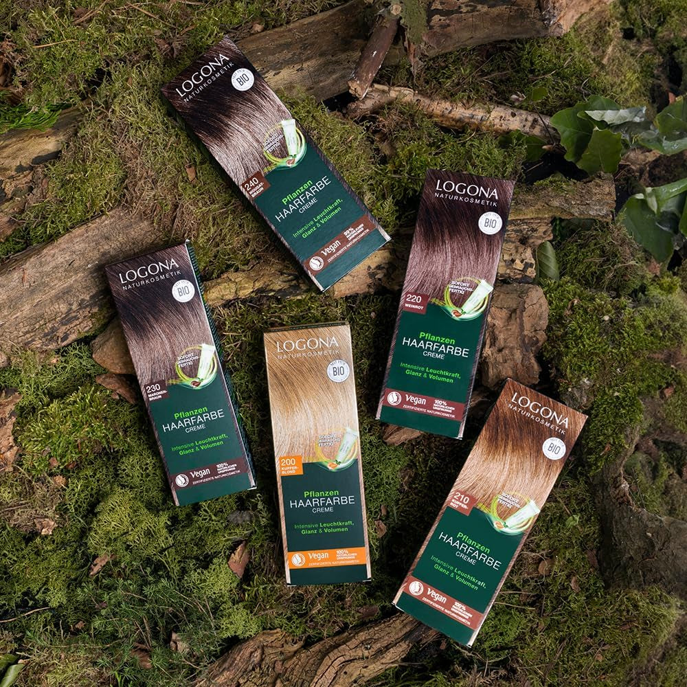LOGONA Natural Cosmetics Plant Hair Color Cream 240 Nougat Brown, Naturlig farvestof til brunt hår med henna, farvecreme til brune toner, farvning til mørkt hår, 150ml Hårfarve Naty Shop