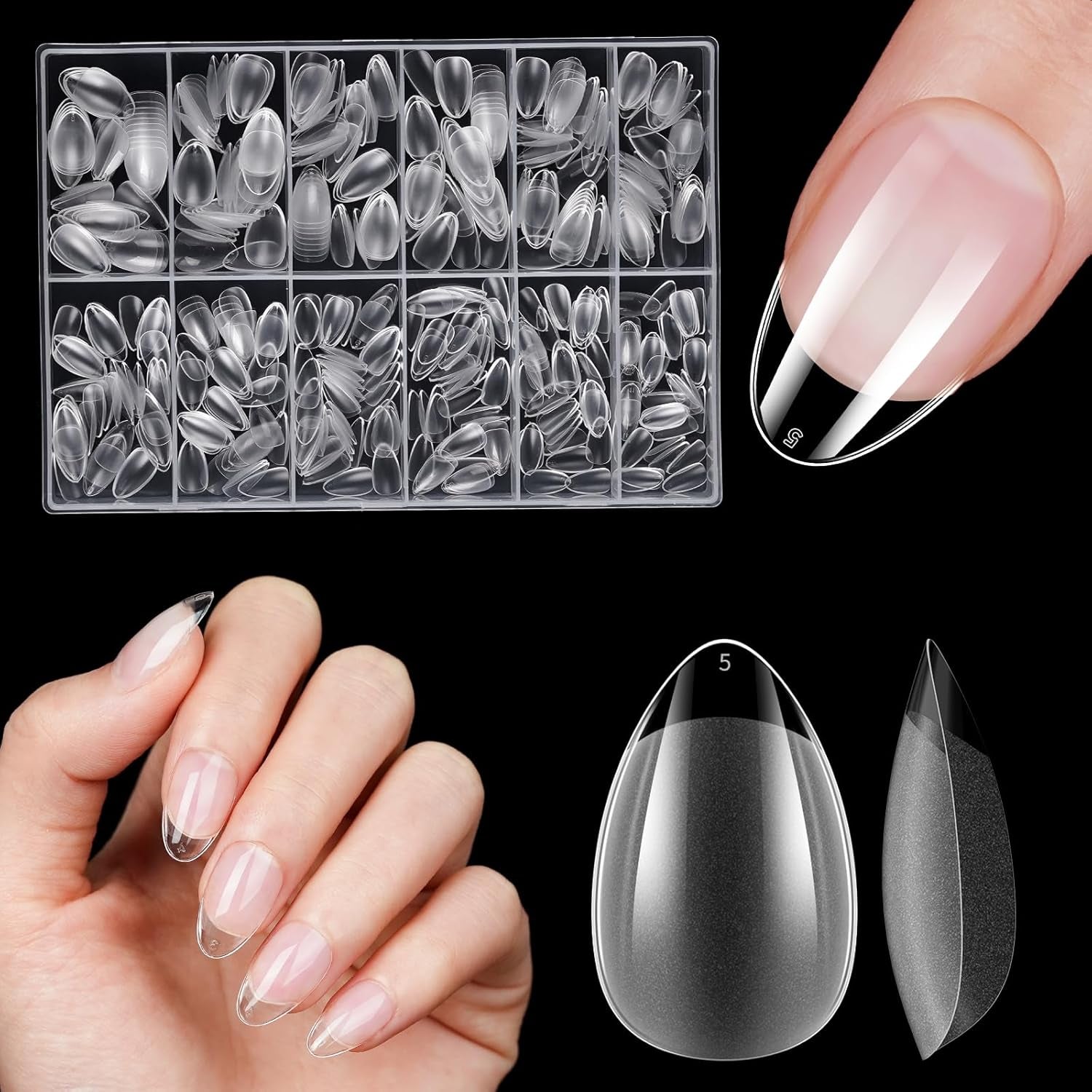 Korte kunstige negle 500 stk. Soft Gel Full Cover Neglespidser Til Gelnegle 12 Størrelser Forpolerede neglespidser Til Gelnegle Korte kunstige negle Kistenegleforlængelser med æske
