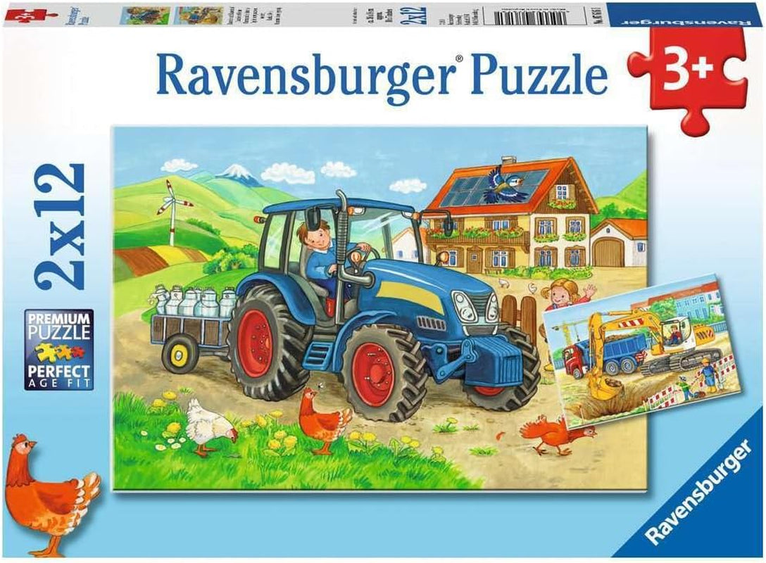 Ravensburger Puslespil til børn - 07616 Byggeplads og gård - Puslespil til 3+ 2X12 brikker Naty Shop Single