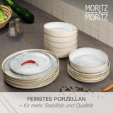 Moritz & Moritz ALHAMBRA Spisesæt til 6, 18 stykker, porcelæn af høj kvalitet - Moderne blåt porcelæn - Nemt at vedligeholde sæt med 6 middagstallerkener, 6 desserttallerkener og 6 skåle