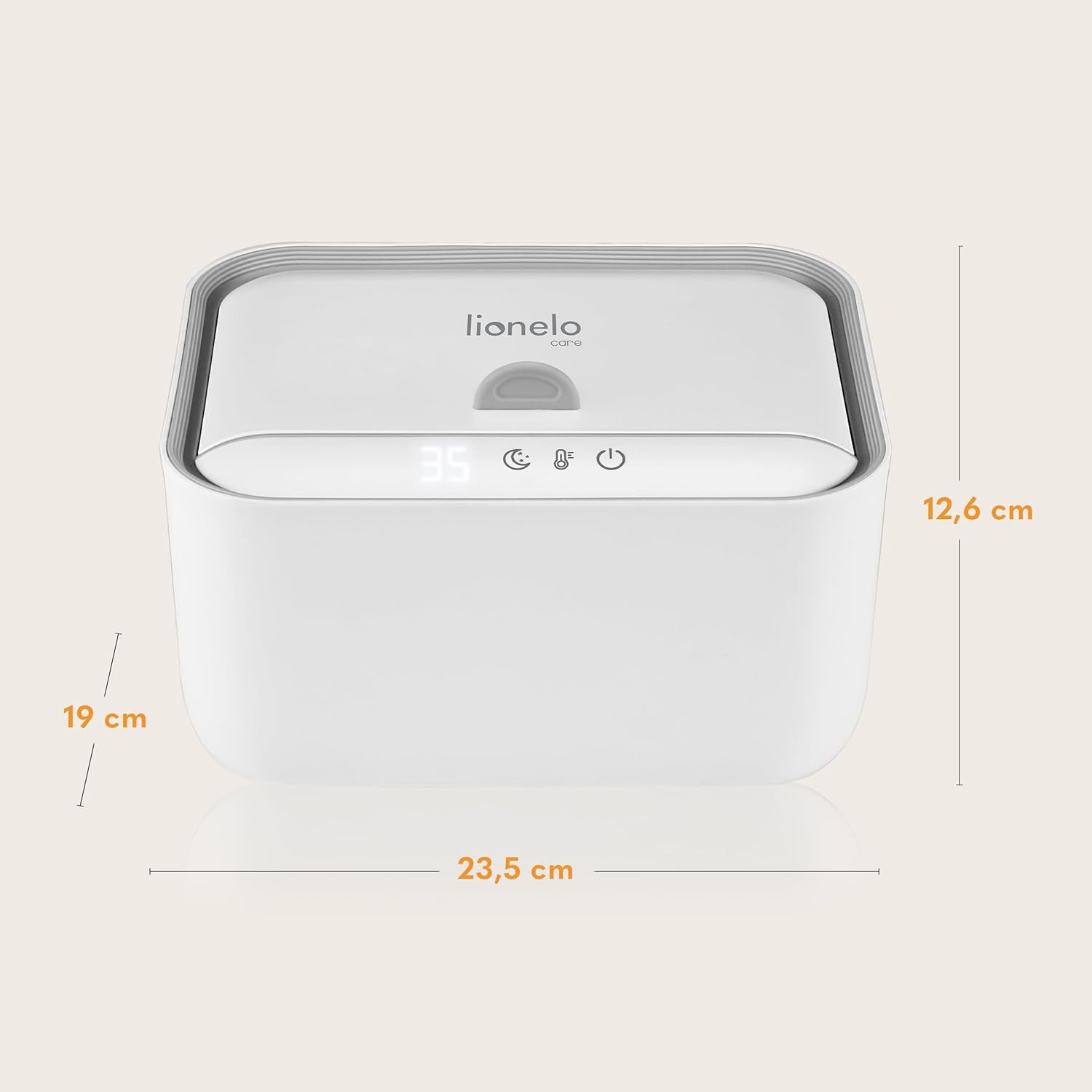 Lionelo BABYBLISS 20W Varmer til vådservietter og små håndklæder, 20W til babyer, indbygget natlys, 3 varmeindstillinger, touchpanel, holder servietterne fugtige