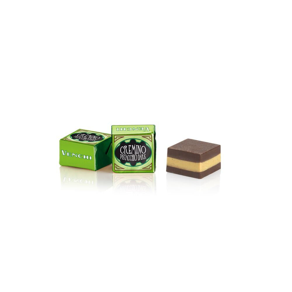 Venchi – Cremino mørk chokolade med pistacie, praliner i en 1 kg pose, med mørk chokolade og hel pistacie, glutenfri, farvefri og uden konserveringsmidler
