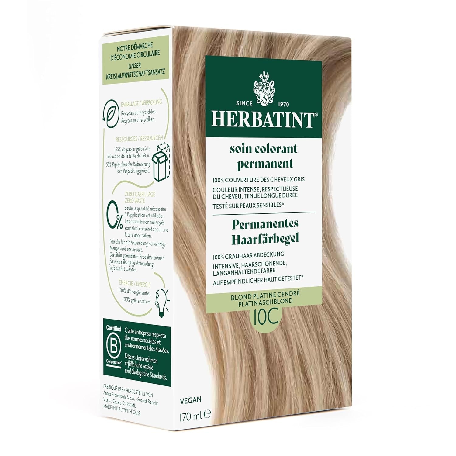 Permanent Hårfarve Gel 6N Mørkeblond - 170ml I Ammoniakfri, 100 % grå hårdækning I Sensitiv hudtestet, med 8 planteekstrakter Naty Shop Hårfarve 10C Platinum Ash Blond