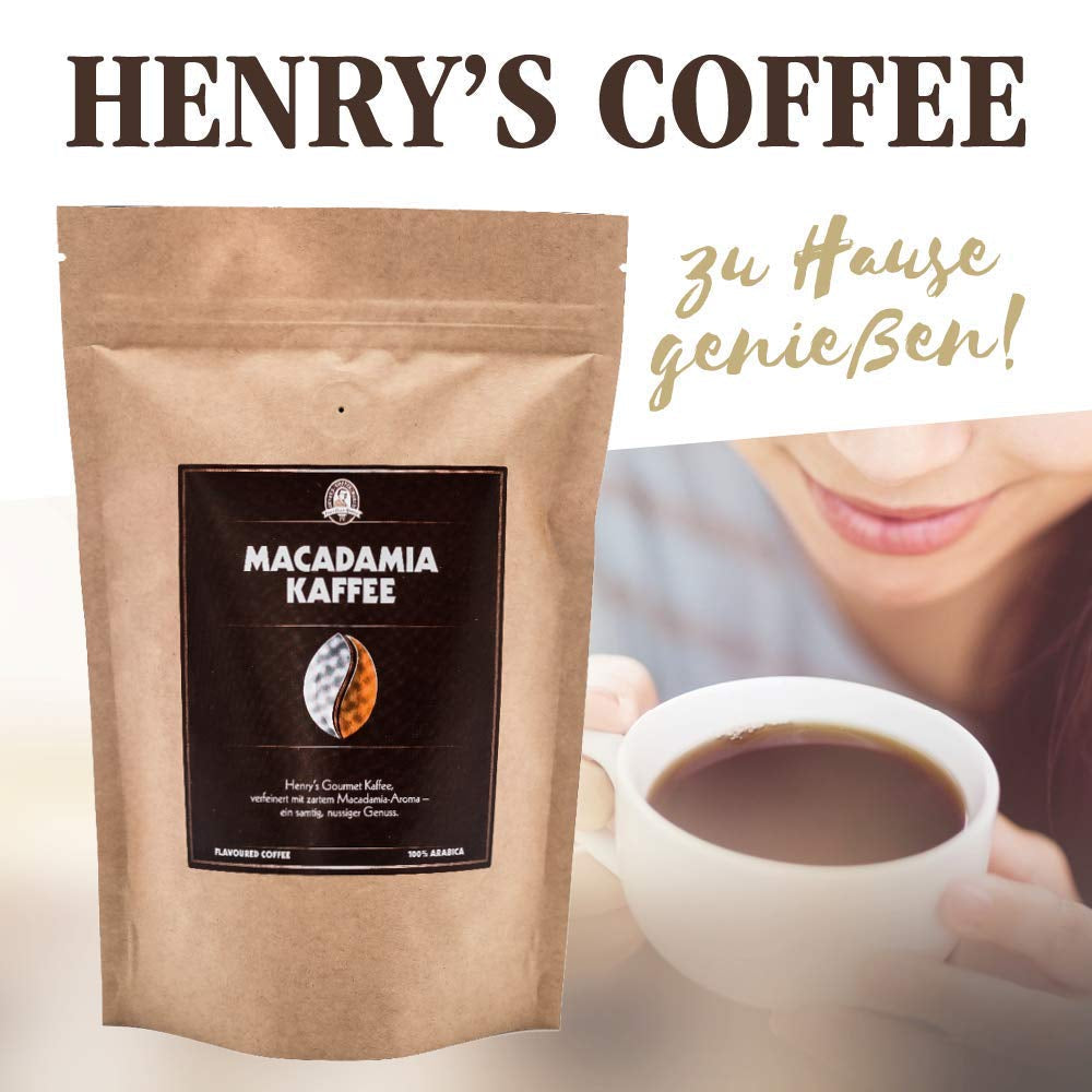 Henry's Macadamia Coffee 1000g - vores raffinerede gourmetkaffe med de fineste smagsvarianter - håndværksristet - premium kaffebønner
