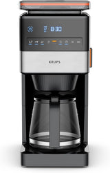 KRUPS Grind Aroma XL Espressomaskine, Aftagelig konisk kværn, Digital Kontrolpanel, XL Kapacitet (1,5 L), Hold varm funktion, Glaskaraffel, Sort/rustfrit stål, KM842810