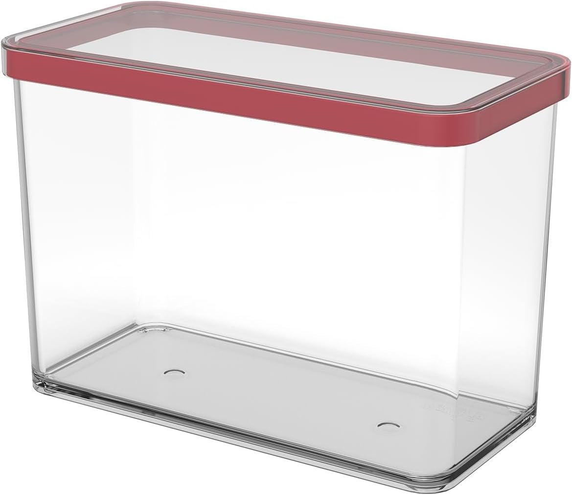 Rotho Loftsæt med 5 opbevaringskrukker med låg, forskellige størrelser, madplast (PP) BPA-fri, gennemsigtig/rød, (21,4 x 21,4 x 23,5 cm) madopbevaringsbokse Naty Shop 2,1 L rektangulær
