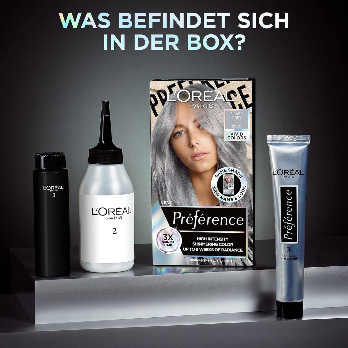 L'Oréal Paris Intensiv permanent hårfarve, Op til 8 ugers skinnende hår og intens farve, Préférence Vivid Colours, Farve: 10.112 SØLVGRÅ, 1 stk (pakke med 2) Hårfarve Naty Shop